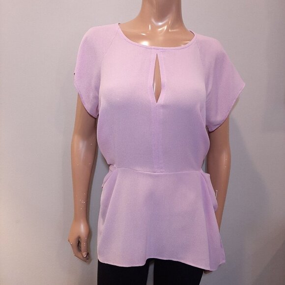 3/$20 Chenault Tie Front Blouse Womens XL Pink Short Sleeve Keyhole Tunic Top - Picture 9 of 13